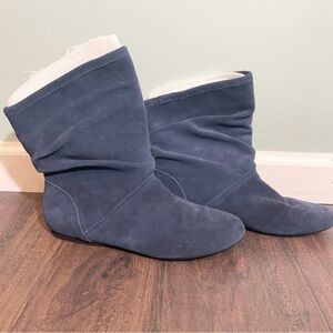Nine West Women's Navy Blue Mid-Calf Suede Upper Pull On Maxil Boots Size 9